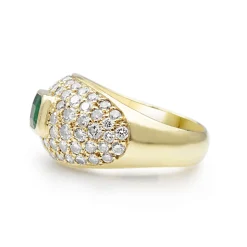 18ct Yellow Gold Emerald and Diamond Vintage Cluster Ring