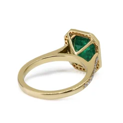 18ct Yellow Gold Emerald and Diamond Halo Ring
