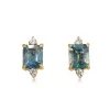 18ct Yellow Gold Emerald Cut Sapphire and Diamond Stud Earrings