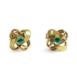 14ct Yellow Gold Emerald Knot Stud Earrings