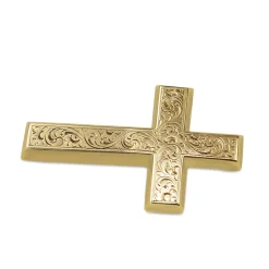 10ct Yellow Gold Engraved Cross Brooch