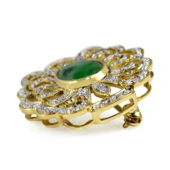 18ct Yellow Gold Estate Jade and Diamond Brooch