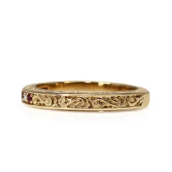 9ct Yellow Gold Etched Ruby and Diamond Band Ring
