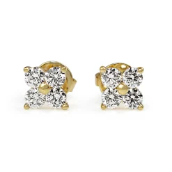 9ct Yellow Gold Fine Clover Diamond Stud Earrings