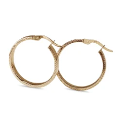 9ct Yellow Gold Flat Hoop Earrings with Side Etching