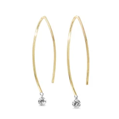 9ct Yellow Gold Floating Diamond Open Hoop Earrings