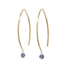 9ct Yellow Gold Floating Purple Sapphire Open Hoop Earrings