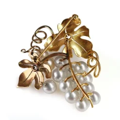 14ct Yellow Gold Floral Vine Sea Pearl Brooch