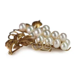 14ct Yellow Gold Floral Vine Sea Pearl Brooch