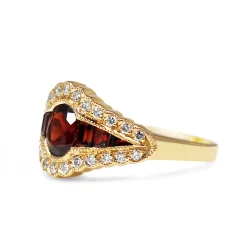 9ct Yellow Gold Garnet and Diamond Deco Style Ring
