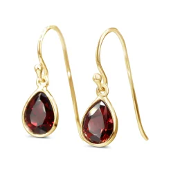 9ct Yellow Gold Garnet Pear Drop Earrings