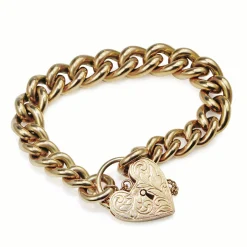 9ct Yellow Gold Graduated Curb Link Bracelet with Heart Padlock
