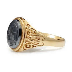 9ct Yellow Gold Haematite Vintage Signet Ring