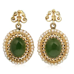 14ct Yellow Gold Jade and Pearl Earrings