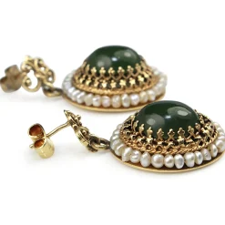 14ct Yellow Gold Jade and Pearl Earrings