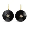 14ct Yellow Gold Jet and Rose Cut Diamond Antique Earrings
