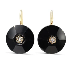 14ct Yellow Gold Jet and Rose Cut Diamond Antique Earrings