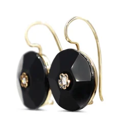 14ct Yellow Gold Jet and Rose Cut Diamond Antique Earrings
