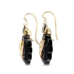 14ct Yellow Gold Jet and Seed Pearl Antique Earrings
