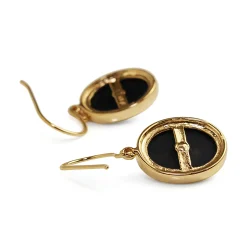 9ct Yellow Gold Large Onyx and Diamond Drop Earrings