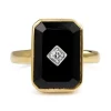 9ct Yellow Gold Large Rectangle Onyx and Diamond Ring