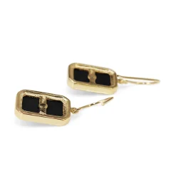 9ct Yellow Gold Large Rectangle Onyx and Diamond Earrings