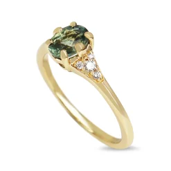 18ct Yellow Gold Light Teal Sapphire and Diamond Ring