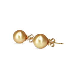 18ct Yellow Gold 11mm Golden South Sea Pearl Stud Earrings