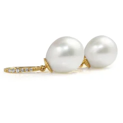 18ct Yellow Gold 13.5mm South Sea Pearl and Diamond Earrings
