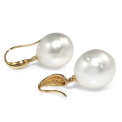 18ct Yellow Gold 14mm South Sea Pearls and Diamond Earrings