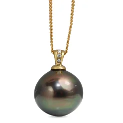 18ct Yellow Gold 17mm Tahitian Pearl and Diamond Necklace