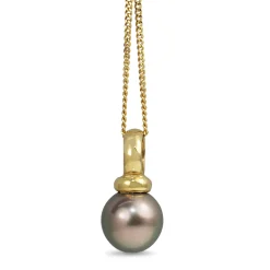 18ct Yellow Gold 9mm Tahitian Pearl Necklace