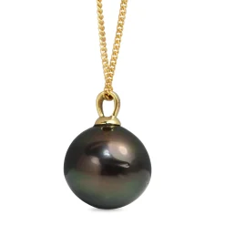 18ct Yellow Gold 17mm Tahitian Pearl and Diamond Necklace