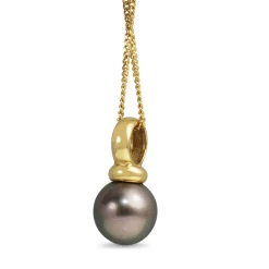 18ct Yellow Gold 9mm Tahitian Pearl Necklace
