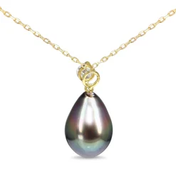 18ct Yellow Gold 10.8mm Tahitian Pearl Drop and Diamond Necklace