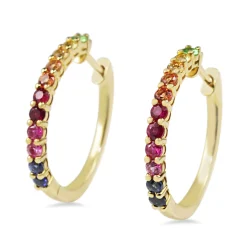 9ct Yellow Gold Multi Colour Sapphire Rainbow Hoop Earrings