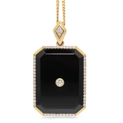 9ct Yellow Gold Onyx and Diamond Pendant / Enhancer