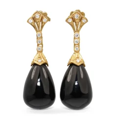 9ct Yellow Gold Onyx and Diamond Deco Style Earrings