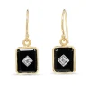 9ct Yellow Gold Onyx and Diamond Drop Earrings