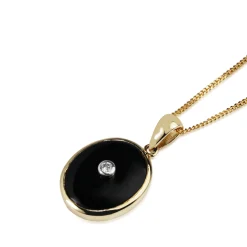 9ct Yellow Gold Onyx and Diamond Necklace