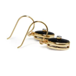 9ct Yellow Gold Onyx and Diamond Drop Earrings