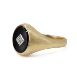 9ct Yellow Gold Onyx and Diamond Vintage Signet Ring