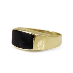 9ct Yellow Gold Onyx and Diamond Signet Style Ring