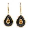 9ct Yellow Gold Onyx, Citrine and Diamond Earrings