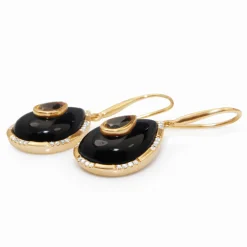 9ct Yellow Gold Onyx, Citrine and Diamond Earrings