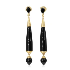 9ct Yellow Gold Onyx Long Drop Earrings