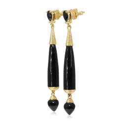 9ct Yellow Gold Onyx Long Drop Earrings