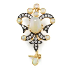 9ct Yellow Gold Opal and Diamond Brooch