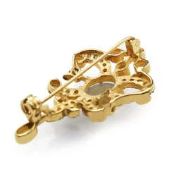9ct Yellow Gold Opal and Diamond Brooch