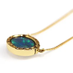 9ct Yellow Gold Opal and Rose Cut Diamond Necklace